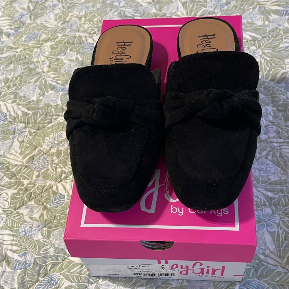 Hey Girl Black Suede Mules